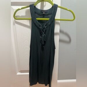 Mine Forest Green Lace-Up Tank Top